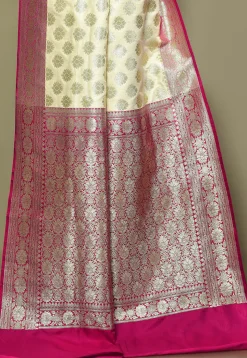 Half N Half Art Silk Saree in Light Beige and Magenta