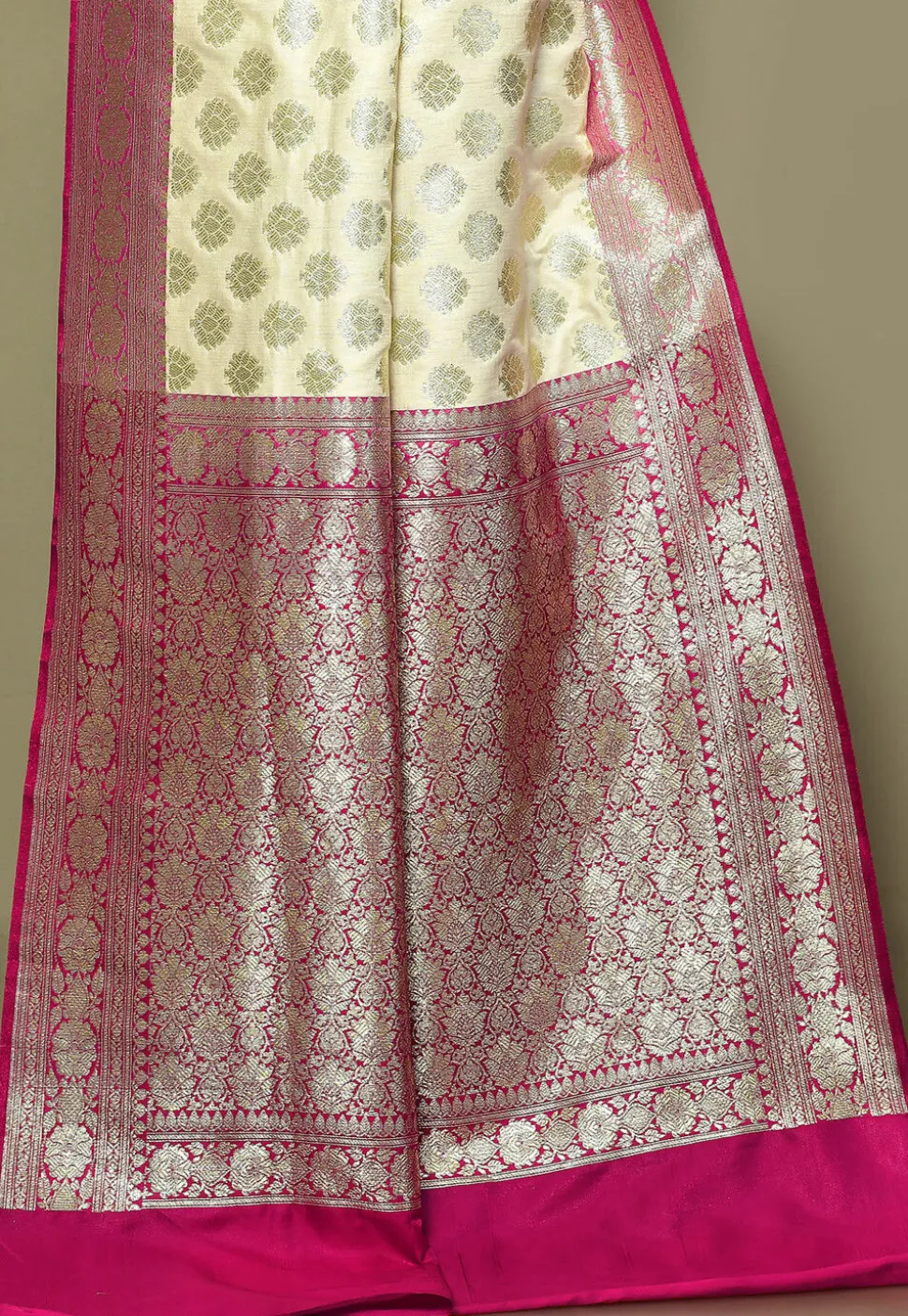 Half N Half Art Silk Saree in Light Beige and Magenta