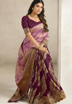 Half N Half Art Silk Saree in Light Purple and Violet
