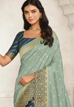 Half N Half Art Silk Saree in Sky Blue and Teal Blue