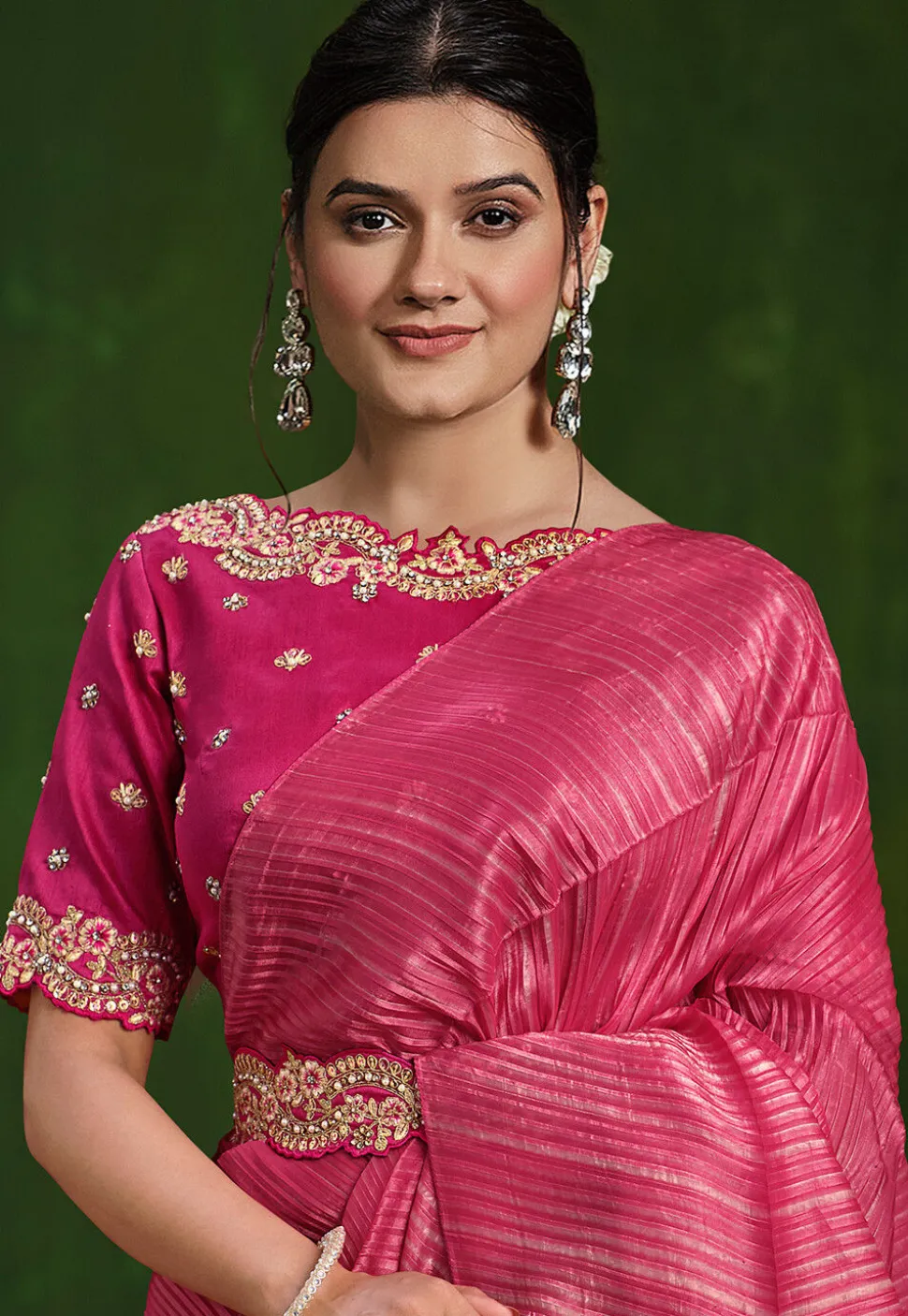 Half N Half Art Silk Saree in Pink and Beige