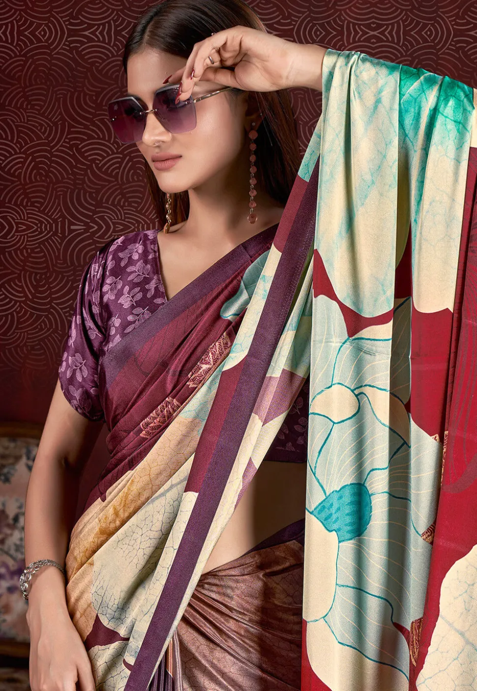 Half N Half Art Silk Saree in Purple and Multicolor