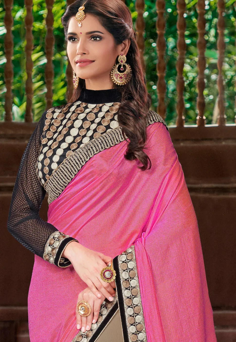 Half N Half Art Silk Saree in Beige and Pink