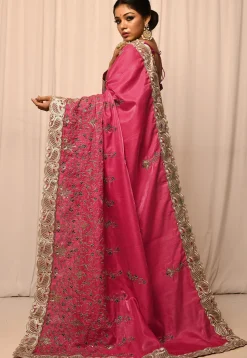 Half N Half Art Silk Saree in Dark Pink and Light Mustard