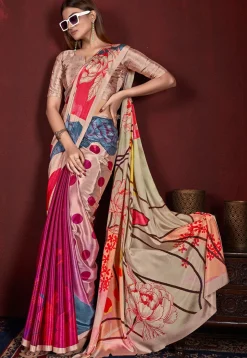 Half N Half Art Silk Saree in Purple and Beige