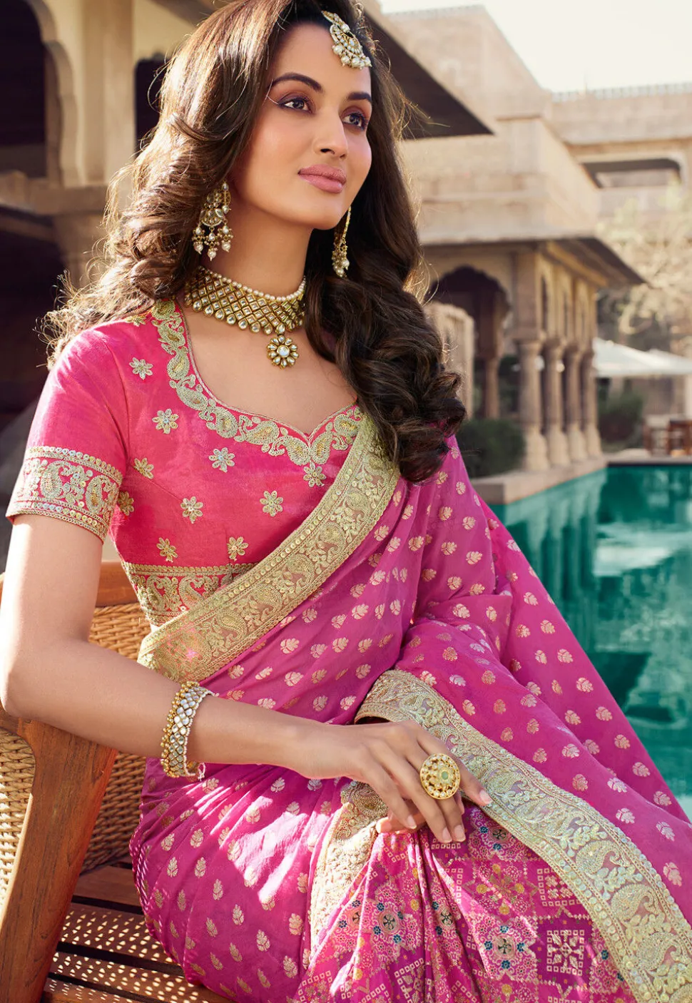 Half N Half Art Silk Saree in Pink