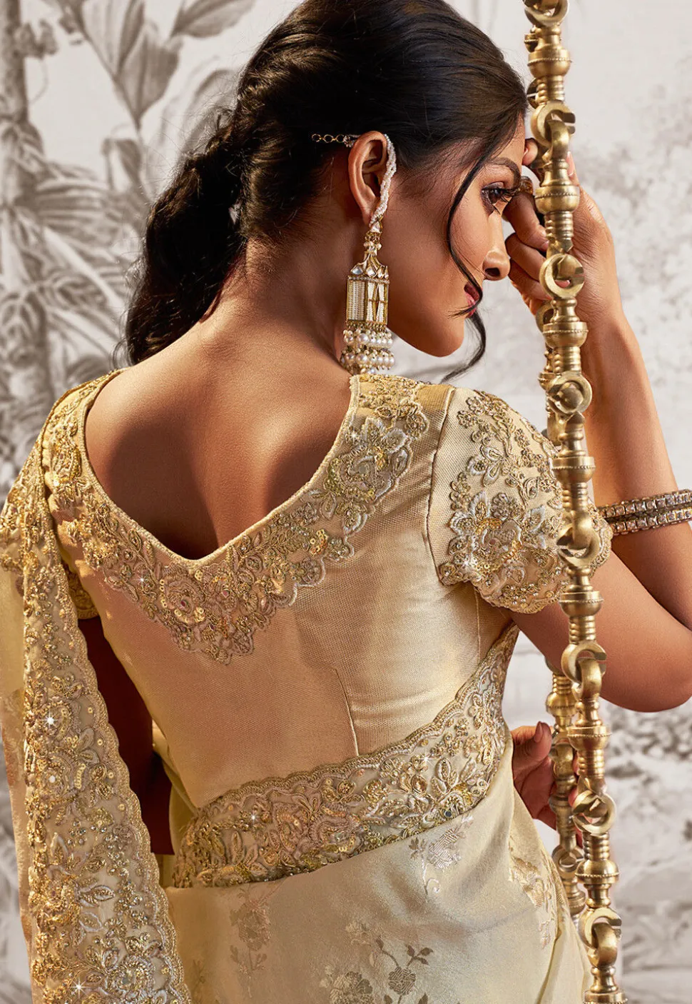 Half N Half Art Silk Saree in Off White