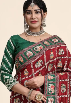 Half N Half Art Silk Saree in Maroon and Green