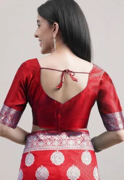 Half N Half Art Silk Saree in Maroon and Navy Blue