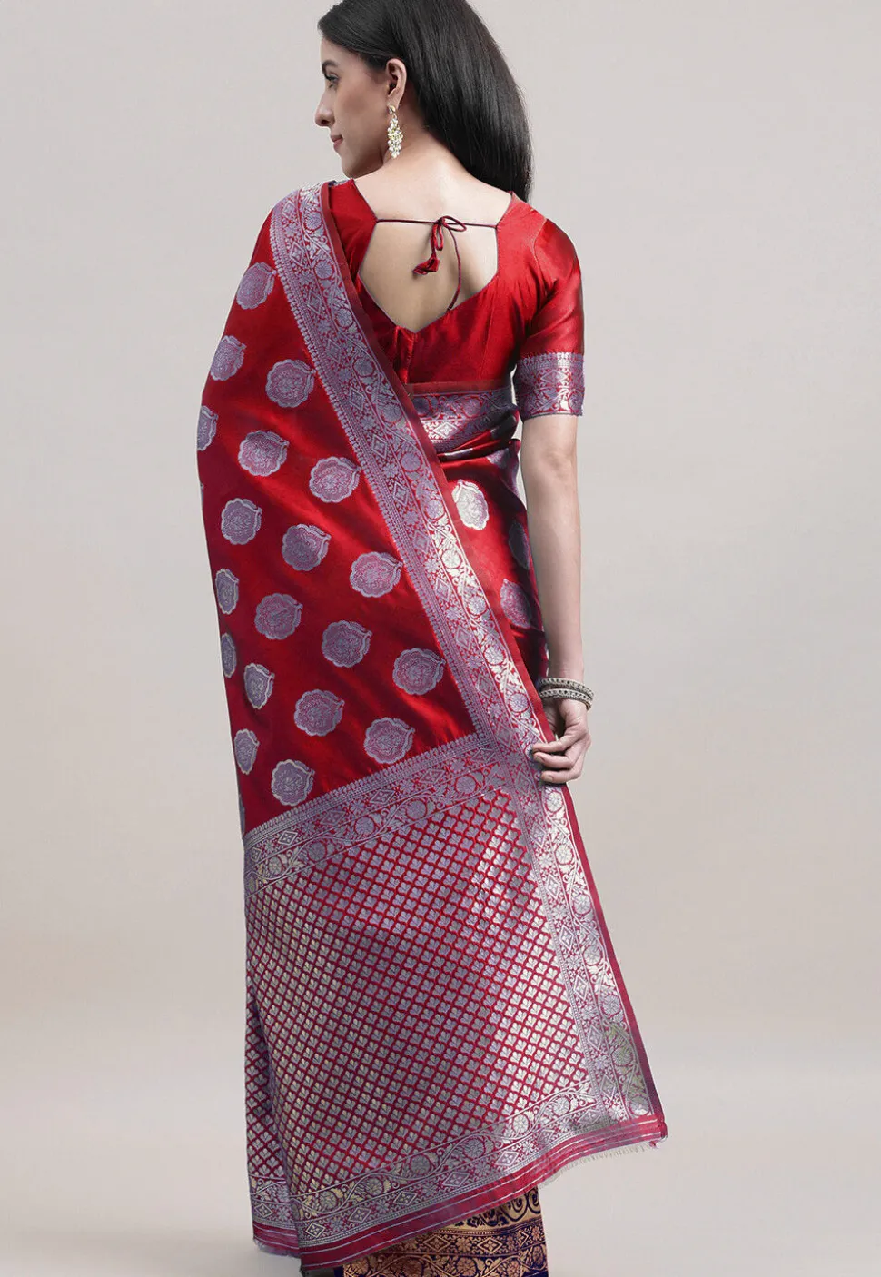 Half N Half Art Silk Saree in Maroon and Navy Blue