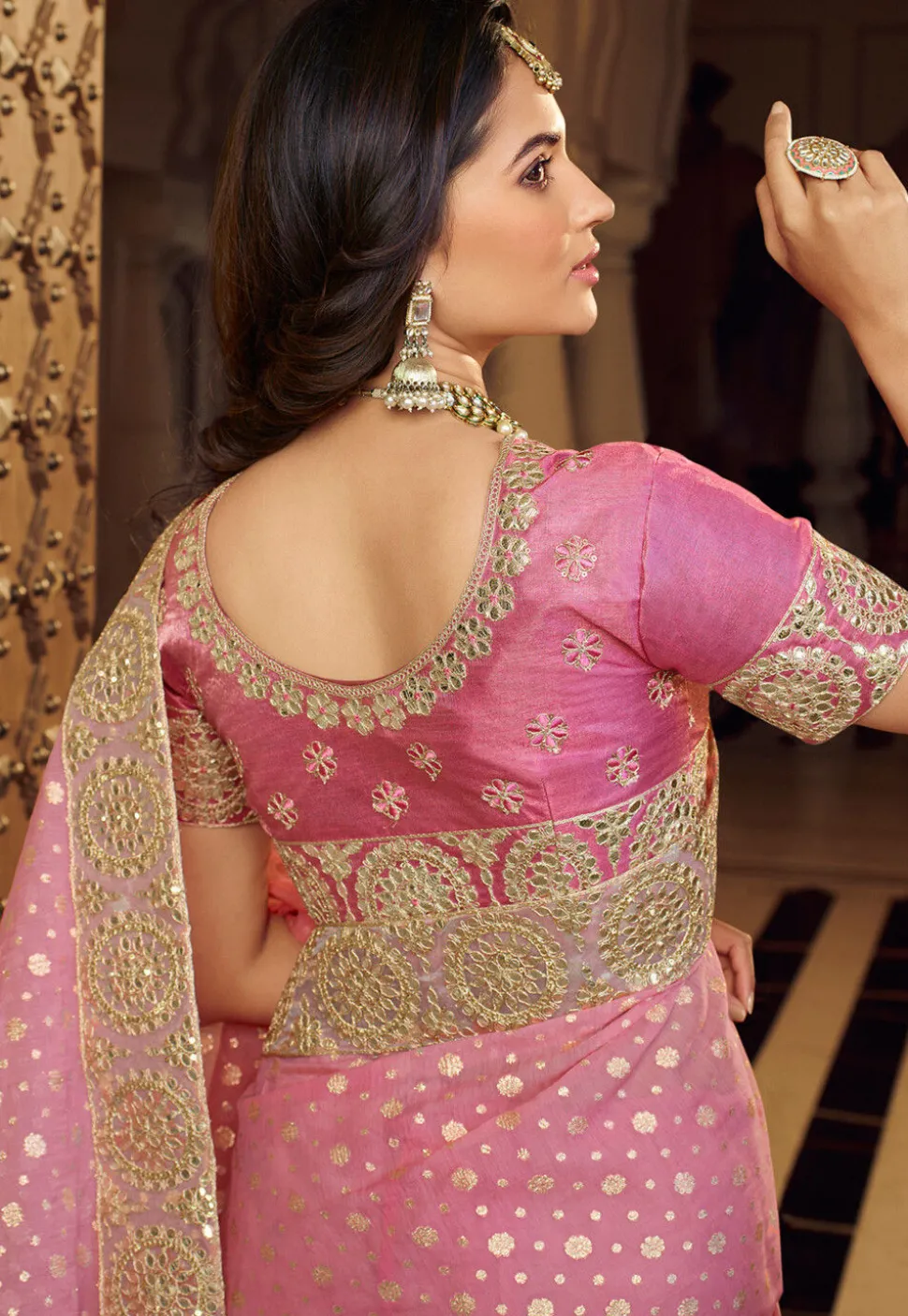 Half N Half Art Silk Saree in Light Pink