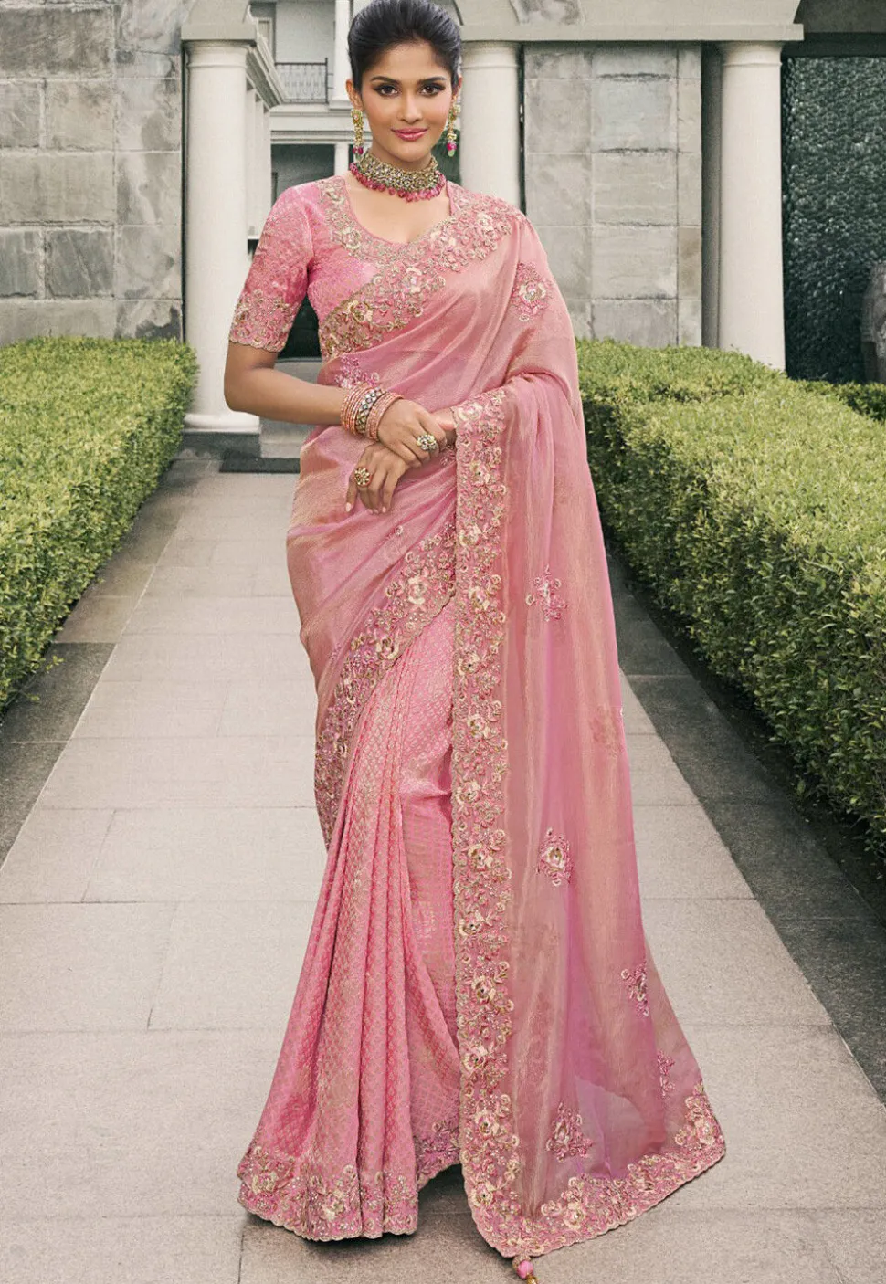 Half N Half Art Silk Saree in Pink