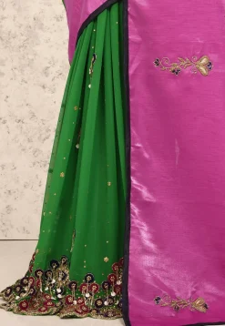 Half N Half Art Silk Saree in Fuchsia and Green