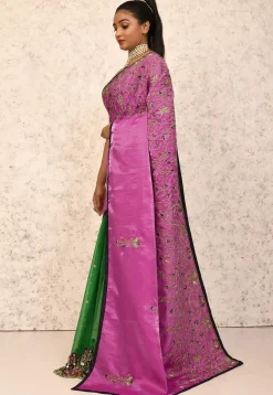 Half N Half Art Silk Saree in Fuchsia and Green