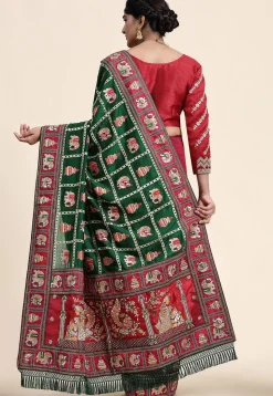 Half N Half Art Silk Saree in Green and Maroon