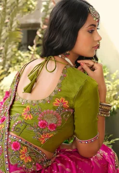 Half N Half Art Silk Saree in Fuchsia and Light Green