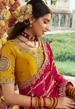 Half N Half Art Silk Saree in Red and Yellow