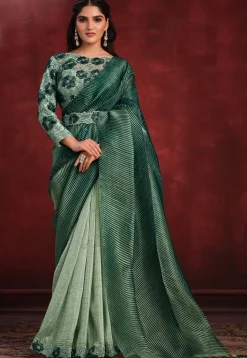 Half N Half Art Silk Saree in Green