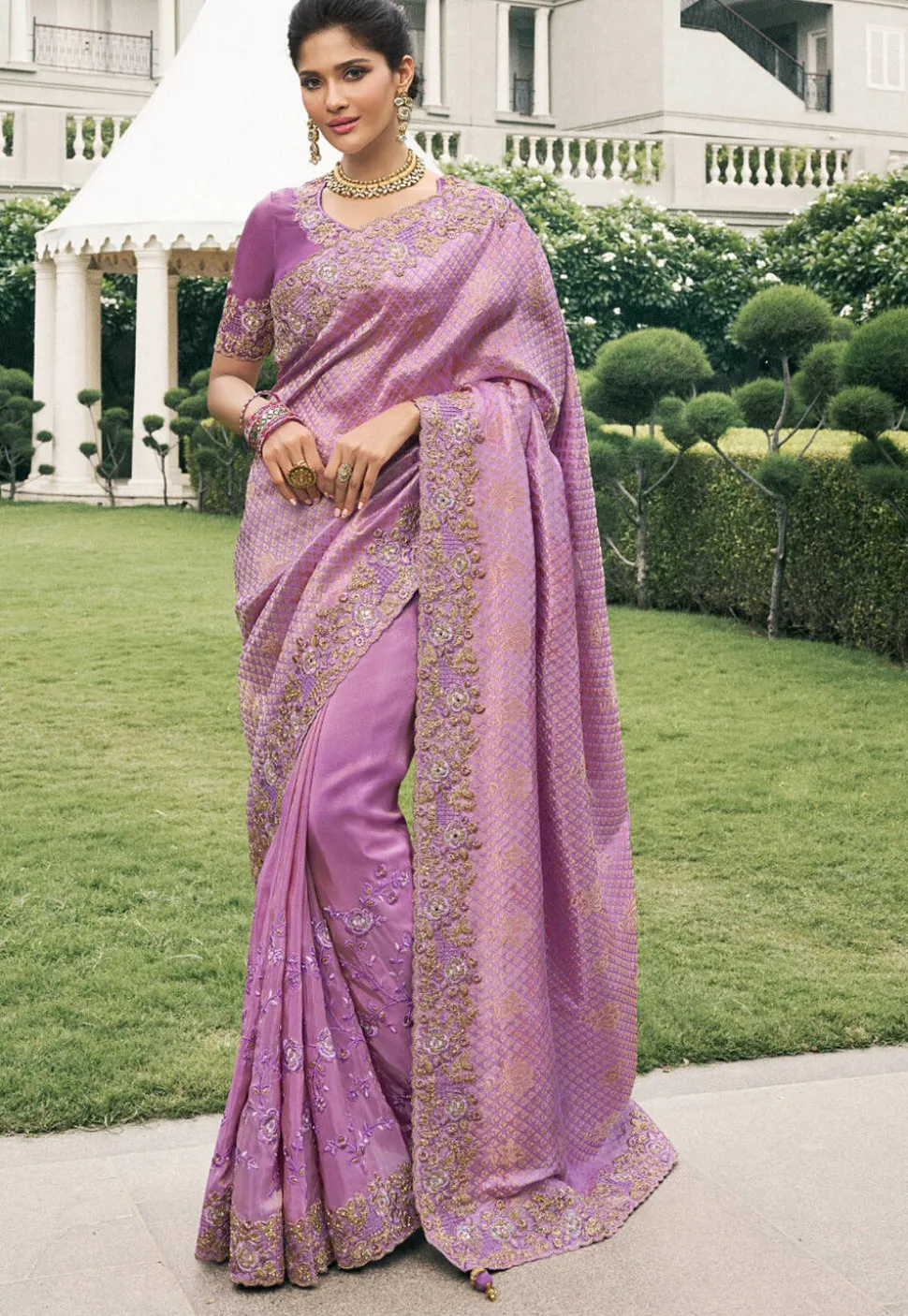 Half N Half Art Silk Saree in Light Purple
