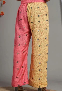 Half N Half Block Printed Rayon Palazzo in Peach and Beige