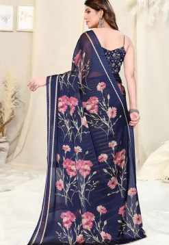 Half N Half Chiffon Saree in Navy Blue
