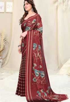 Half N Half Chiffon Saree in Maroon