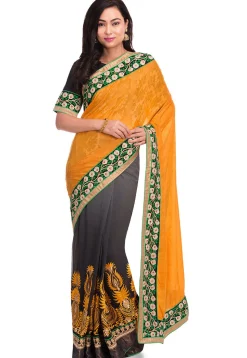 Half N Half Chinon Chiffon Saree in Mustard and Grey