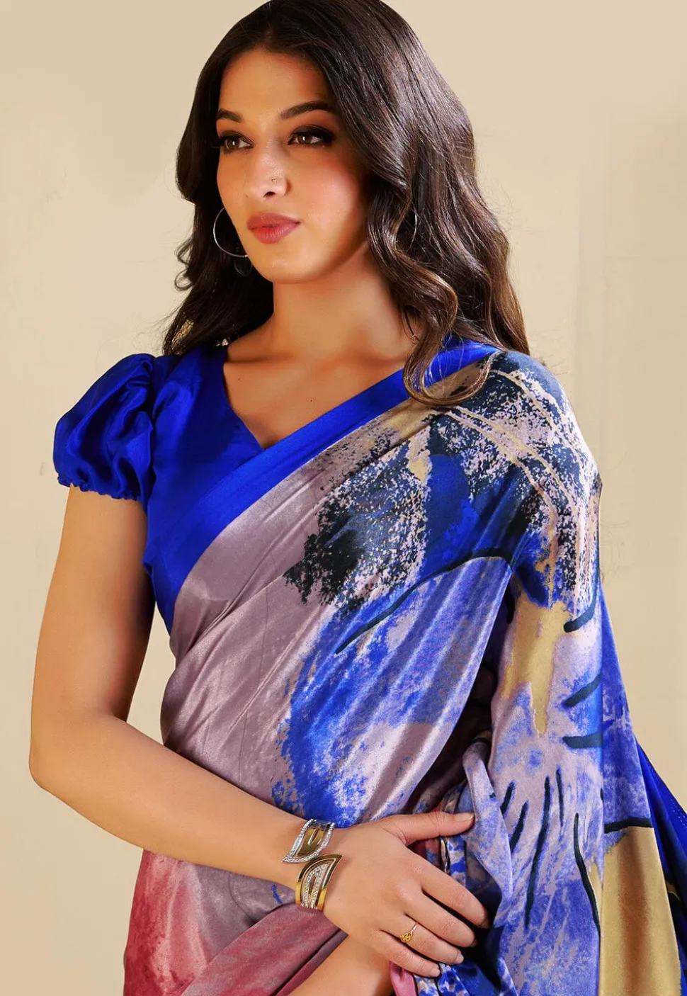 Half N Half Crepe Saree in Maroon and Multicolor