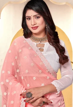 Half N Half Georgette Saree in Peach and Off White