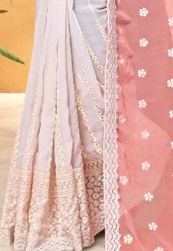 Half N Half Georgette Saree in Peach and Off White