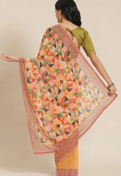 Half N Half Georgette Saree in Multicolor and Mustard