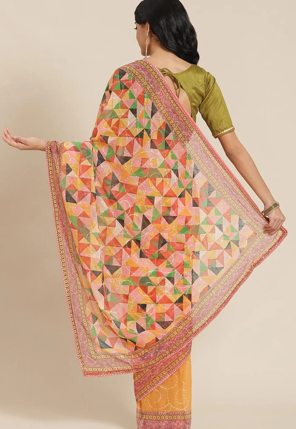 Half N Half Georgette Saree in Multicolor and Mustard