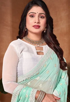 Half N Half Georgette Saree in Sky Blue and Off White