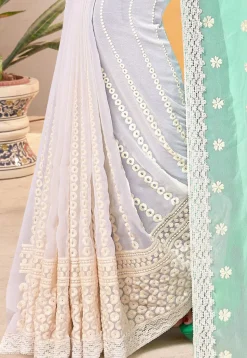 Half N Half Georgette Saree in Sea Green and Off White