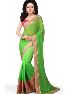 Half N Half Georgette Saree in Green