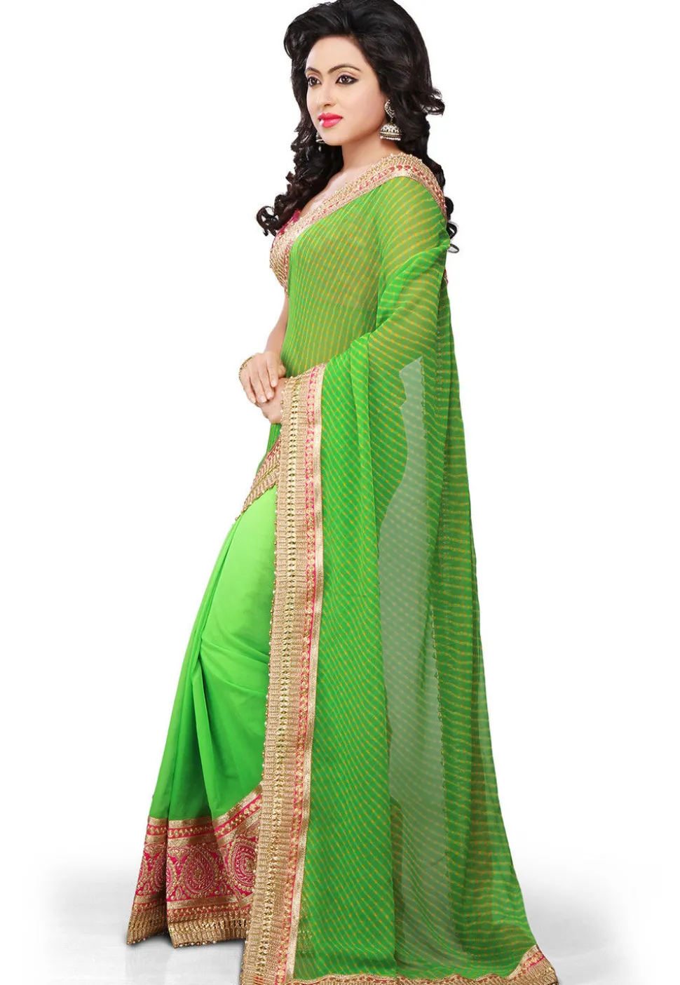 Half N Half Georgette Saree in Green