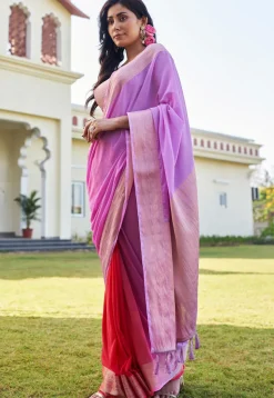 Half N Half Georgette Saree in Purple and Red