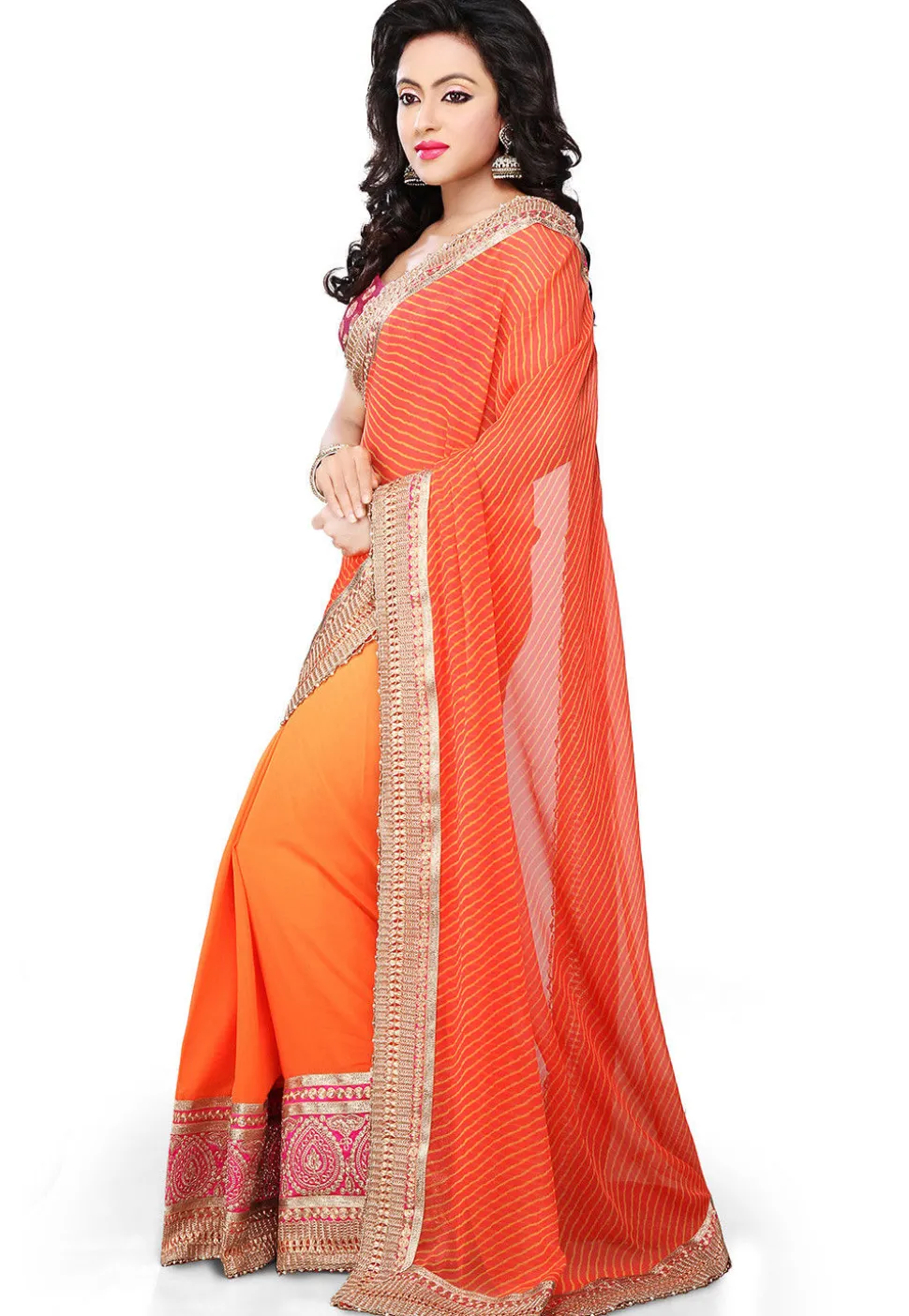 Half N Half Georgette Saree in Orange