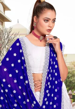 Half N Half Georgette Saree in Royal Blue and Off White
