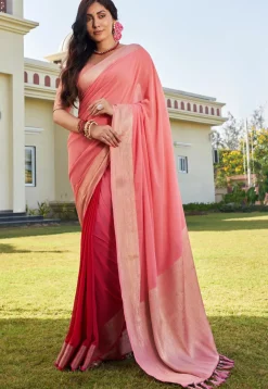 Half N Half Georgette Saree in Peach and Red