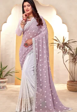Half N Half Georgette Saree in Light Purple and Off White