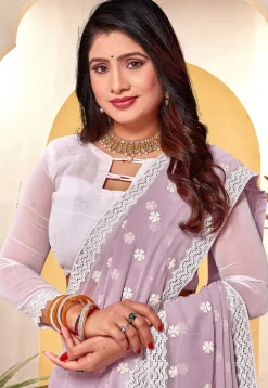 Half N Half Georgette Saree in Light Purple and Off White