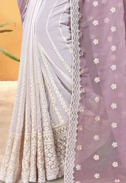 Half N Half Georgette Saree in Light Purple and Off White