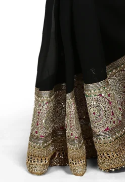 Half N Half Georgette Saree in Maroon and Black