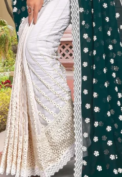 Half N Half Georgette Saree in Teal Green and Off White