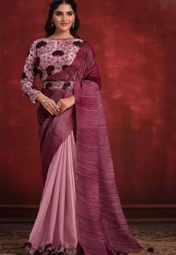 Half N Half Polyester and Satin Georgette Saree in Pink