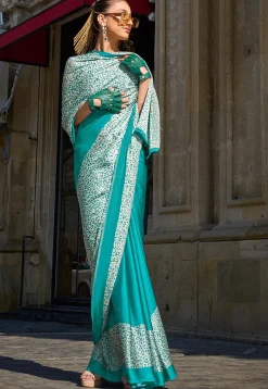 Half N Half Satin Crepe Saree in Sea Green
