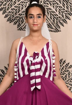 Hand Applique Pure Cotton Maxi Dress in Magenta and White