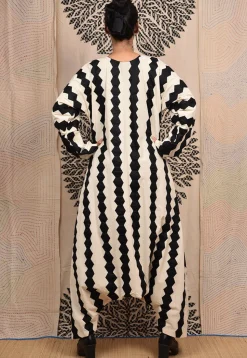 Hand Applique Pure Cotton Jumpsuit in Beige and Black