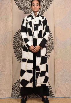 Hand Applique Pure Cotton Maxi Dress in White and Black